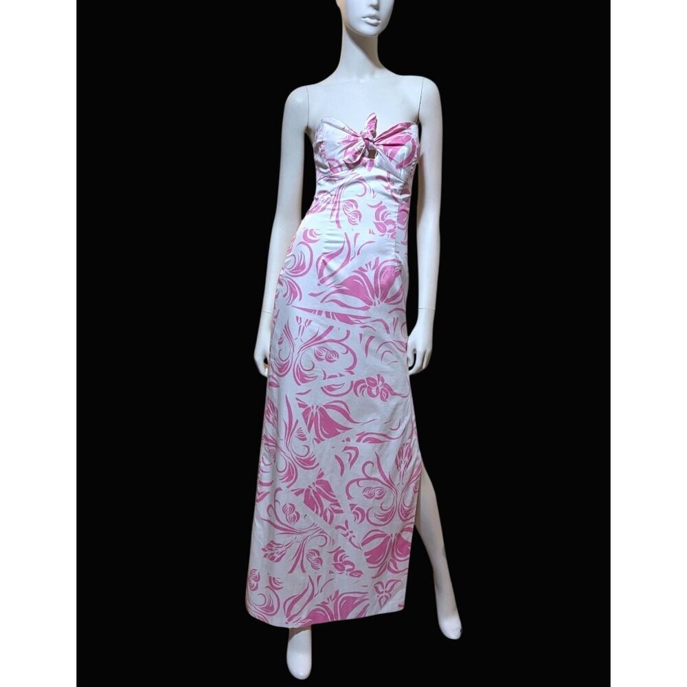 Y2K Milly Strapless Maxi Dress 2 Bow Front Corset Wedding Formal 100% Cotton